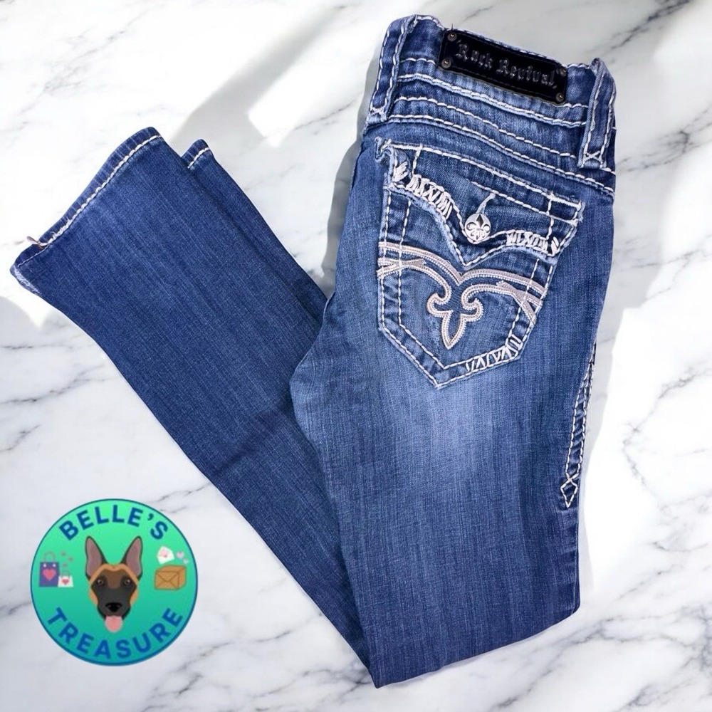 Rock Revival Jeans Womens 27 Morgan Straight (28x30) Thick Stitch Y2K Bling Glam